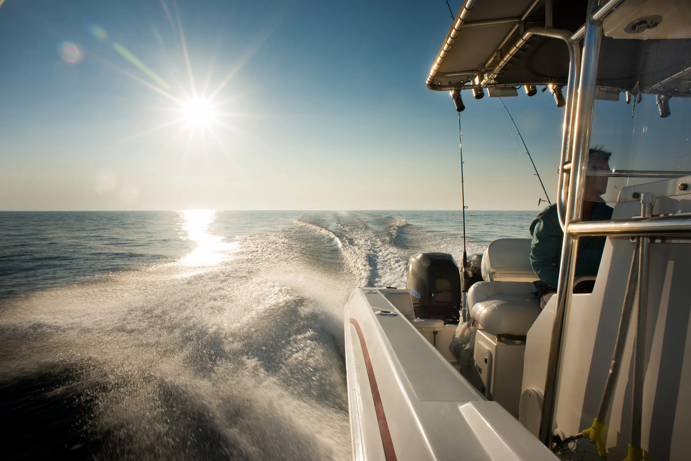 Motorboat moving through open water
